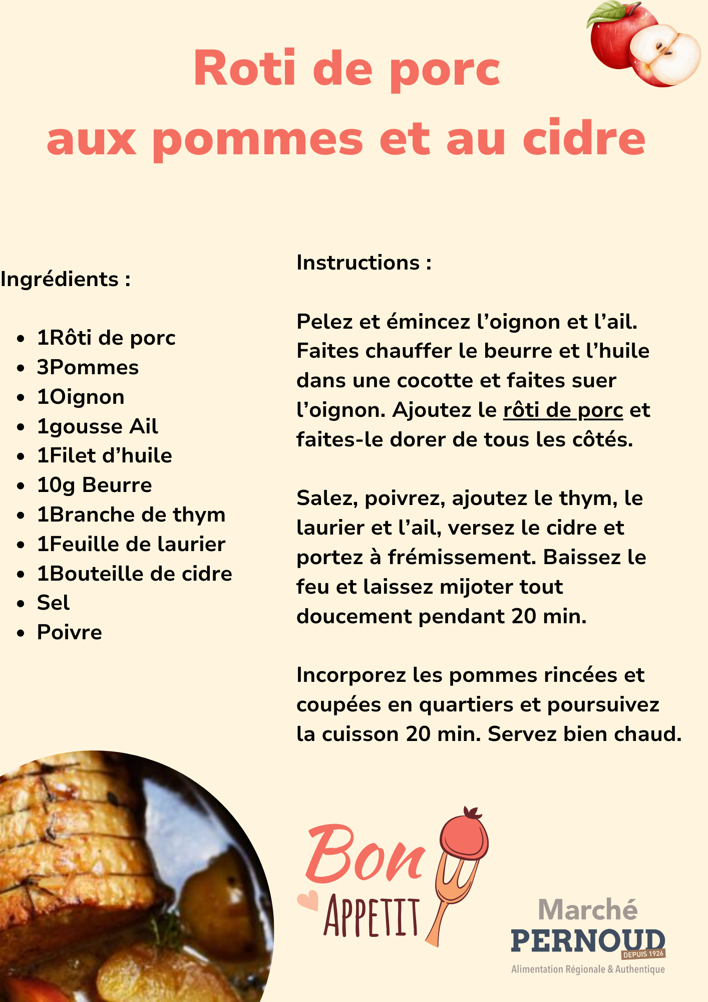 marché pernoud recette roti de porc aux pommes et au cidre