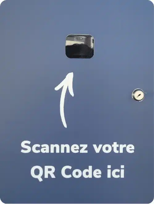 Indication de l'endroit ou scanner son qr code de commande pour les casiers réfrigérés de Marché Pernoud