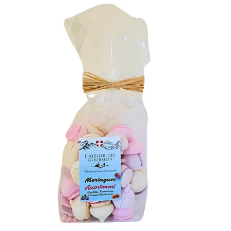MERINGUES ASSORTIES MYRTILLE FRAMBOISE CARAMEL BEURRE SALÉ 100G